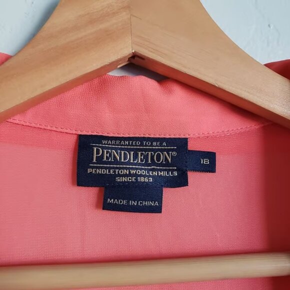 Pendleton Sheer Button Up Shirt w Cami Tank Coral Size Women's 18 Long Sleeves - Picture 2 of 6